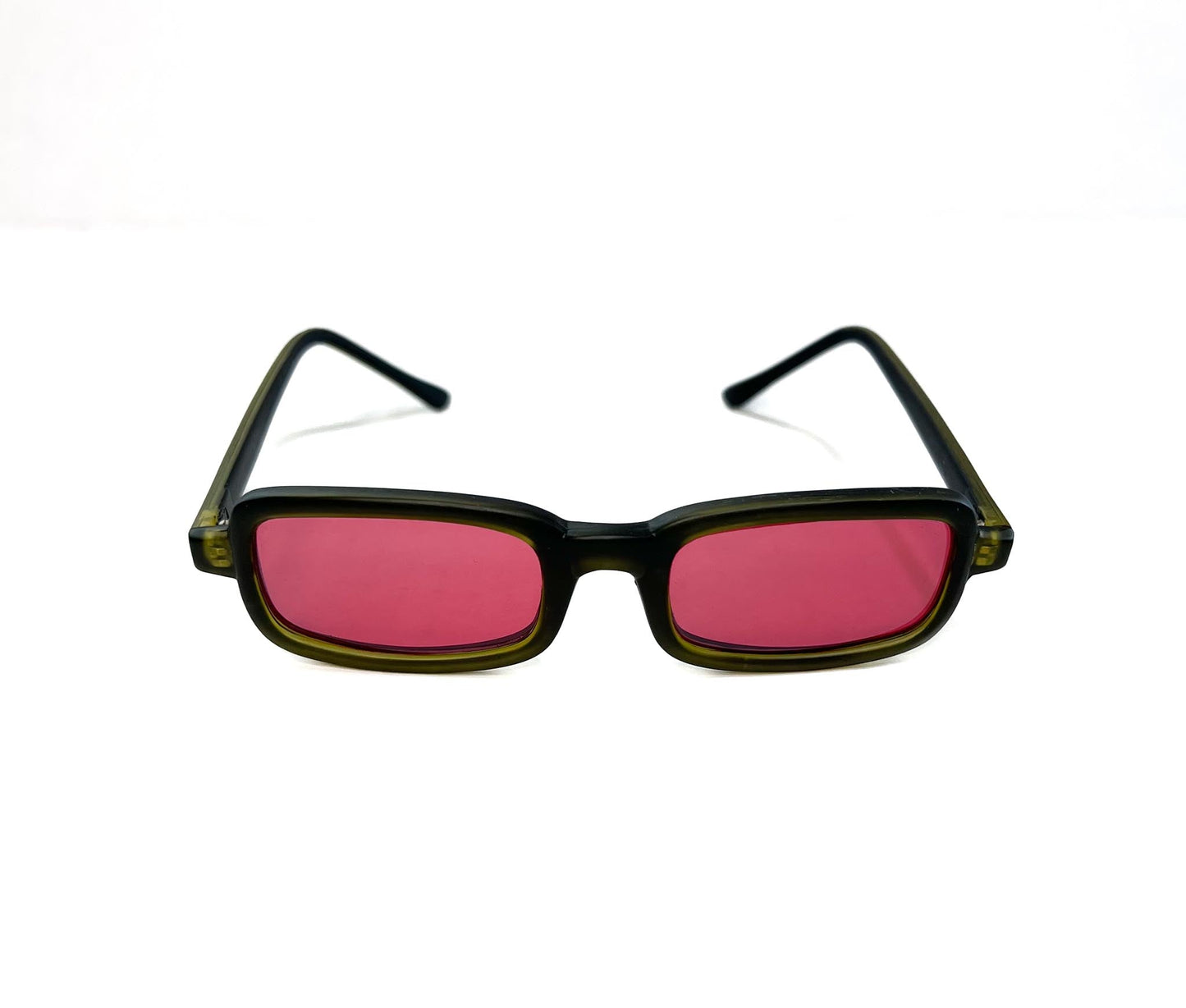 SX Square pink retro sunglasses with dark yellow handle
